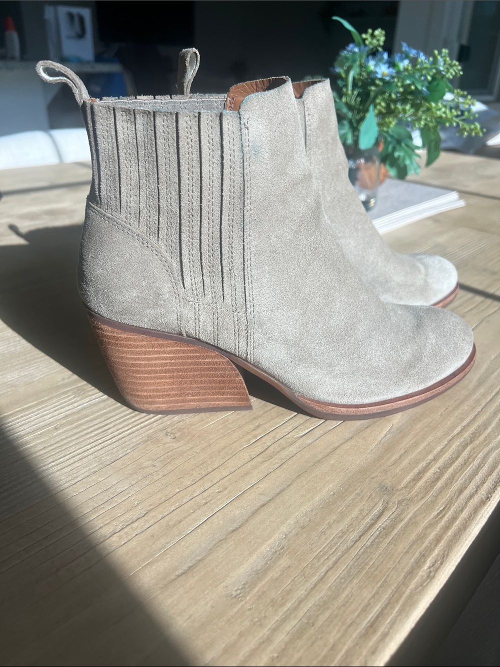 Kork-Ease Suede Ankle Boots in Taupe size 8.5